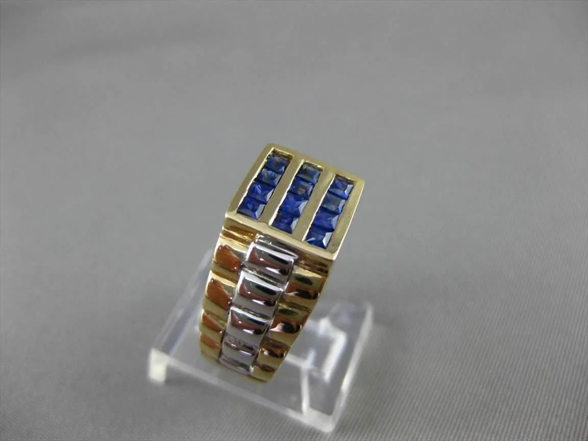 ESTATE .83CT AAA SAPPHIRE 14KT WHITE & YELLOW GOLD SQUARE 3 ROW MENS GYPSY RING