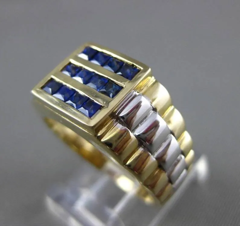 ESTATE .83CT AAA SAPPHIRE 14KT WHITE & YELLOW GOLD SQUARE 3 ROW MENS GYPSY RING