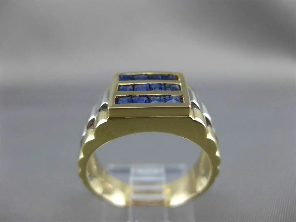 ESTATE .83CT AAA SAPPHIRE 14KT WHITE & YELLOW GOLD SQUARE 3 ROW MENS GYPSY RING