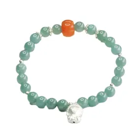 Ethnic Style Blue Sailor String Millet Sand Sterling Silver Bracelet with Natural Jade