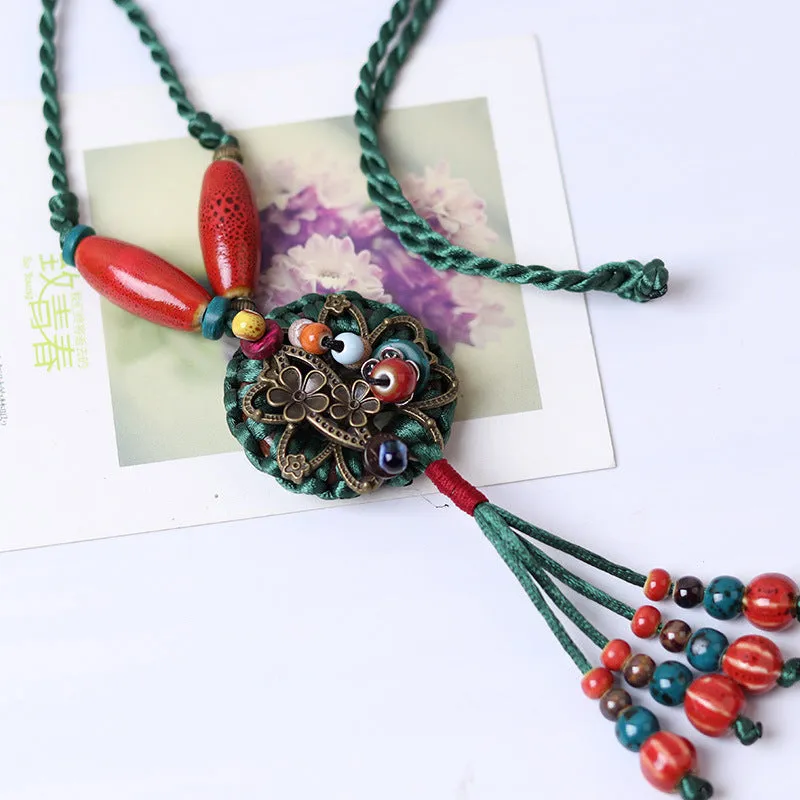 Ethnic style necklace ceramic handmade jewelry bracelet ceramic bead bracelet hand-woven