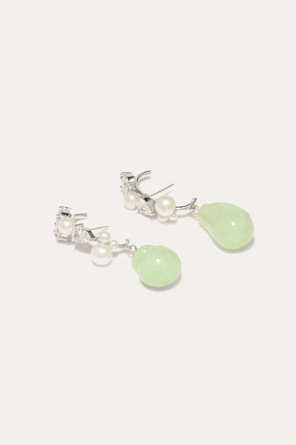 Eze‐eh - Pearl, Jade Bio Resin and Zirconia Platinum Plated Earrings