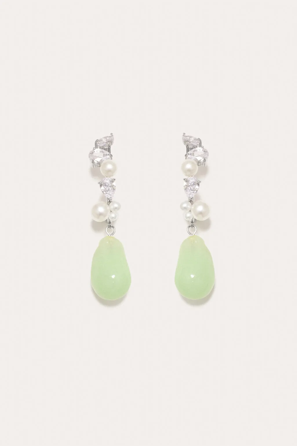 Eze‐eh - Pearl, Jade Bio Resin and Zirconia Platinum Plated Earrings