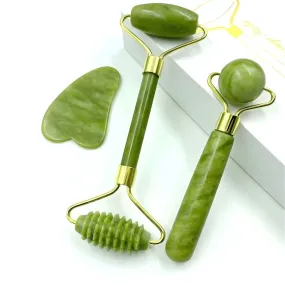 Face Massager Roller Natural Jade Stone Guasha Board Scraper Set Facial Lift Skin Relaxation Slimming Beauty Neck Thin Tool