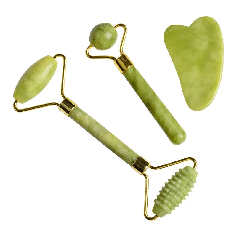 Face Massager Roller Natural Jade Stone Guasha Board Scraper Set Facial Lift Skin Relaxation Slimming Beauty Neck Thin Tool