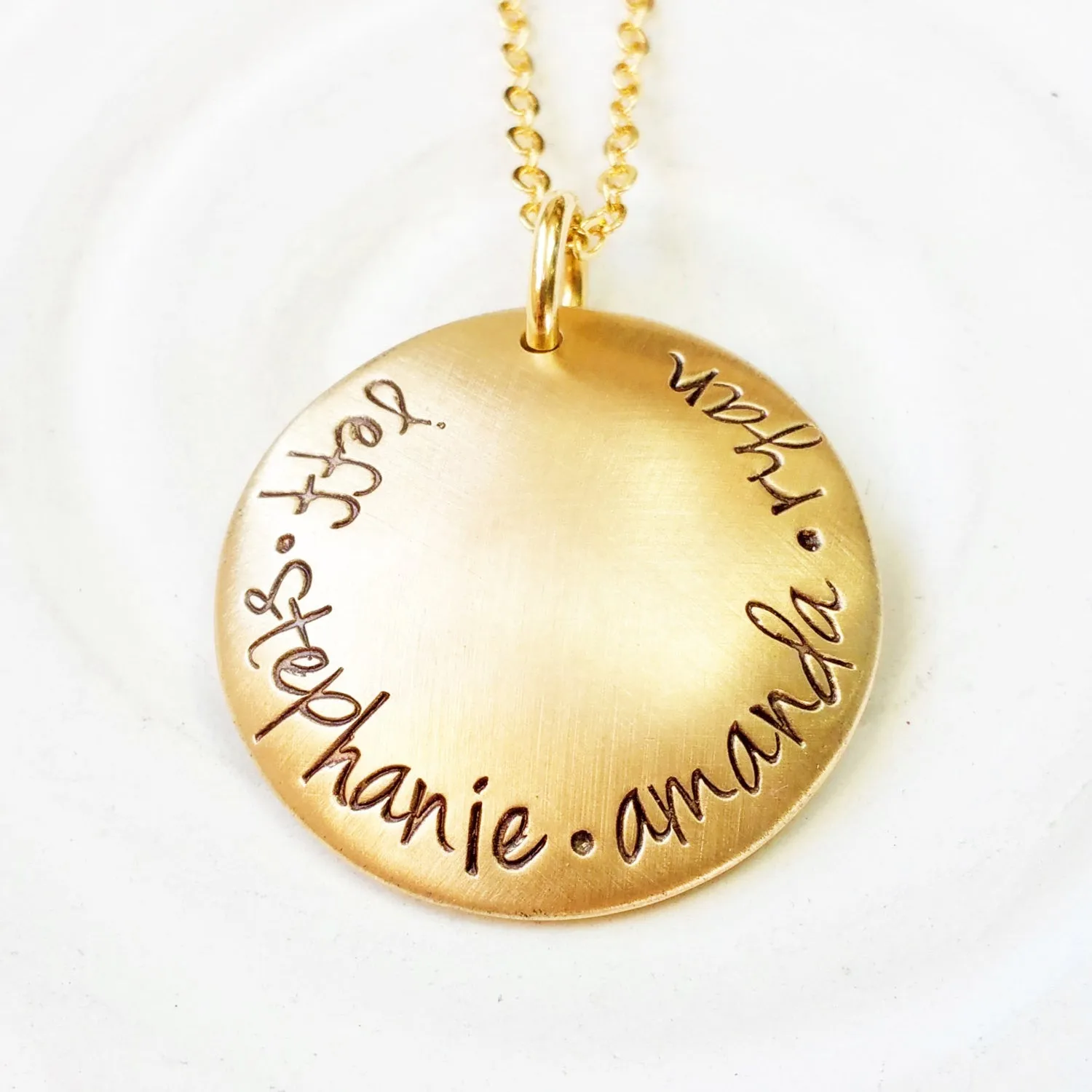 Family Names Necklace | Domed Gold Tone Necklace