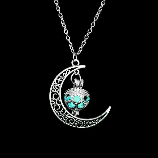 FAMSHIN Fashion Silver Color Charm Luminous Pendant Necklace Women Moon Glowing Stone Necklace Christmas Necklaces Jewelry Gifts