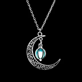 FAMSHIN Fashion Silver Color Charm Luminous Pendant Necklace Women Moon Glowing Stone Necklace Christmas Necklaces Jewelry Gifts