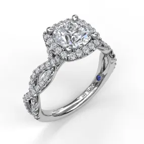 Fana Cushion Halo Twist Engagement Ring 3826