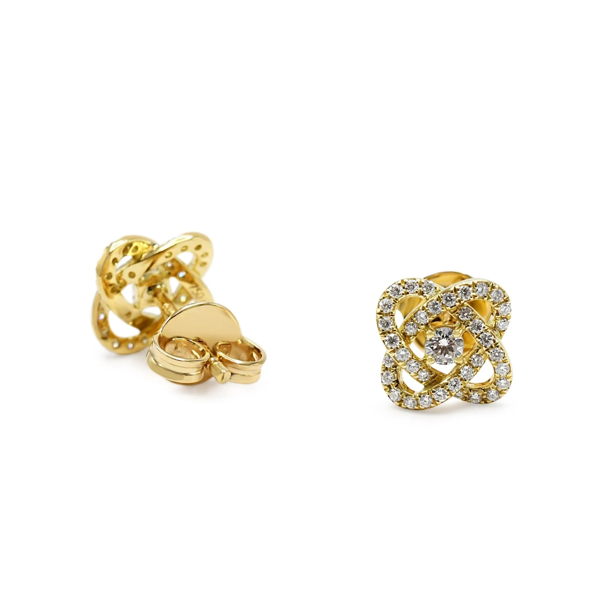 Fancy Knot Design Diamond Earrings - 18ct Yellow Gold