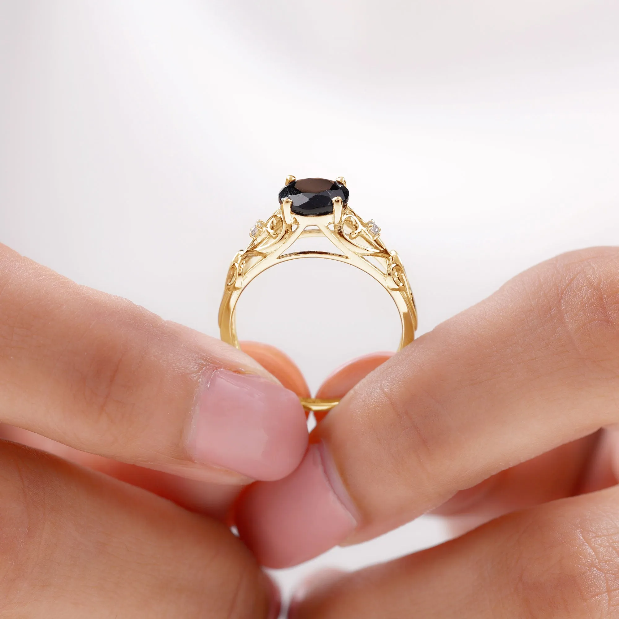 Filigree Engagement Ring with Black Onyx and Diamond