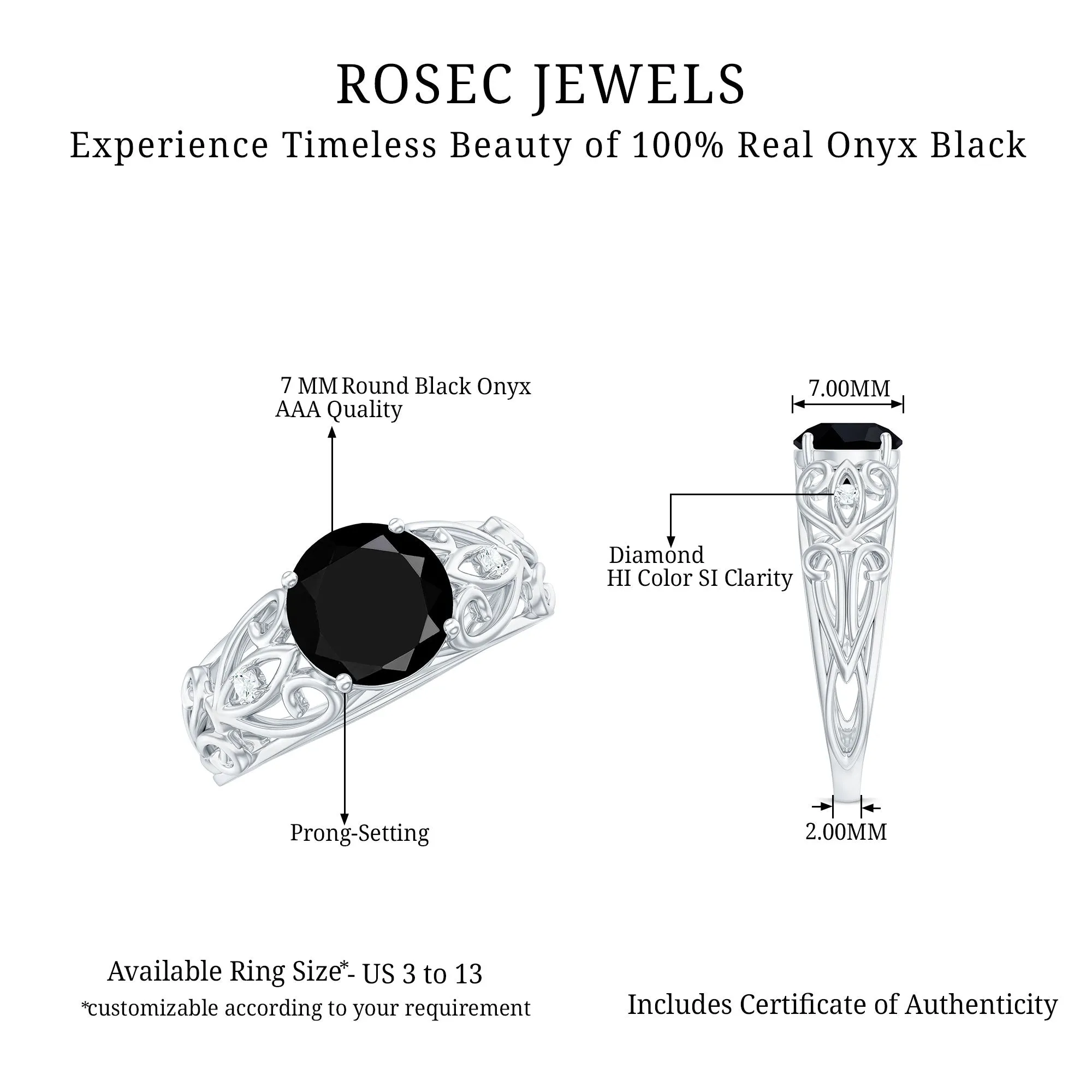 Filigree Engagement Ring with Black Onyx and Diamond