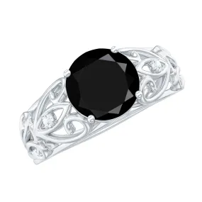 Filigree Engagement Ring with Black Onyx and Diamond