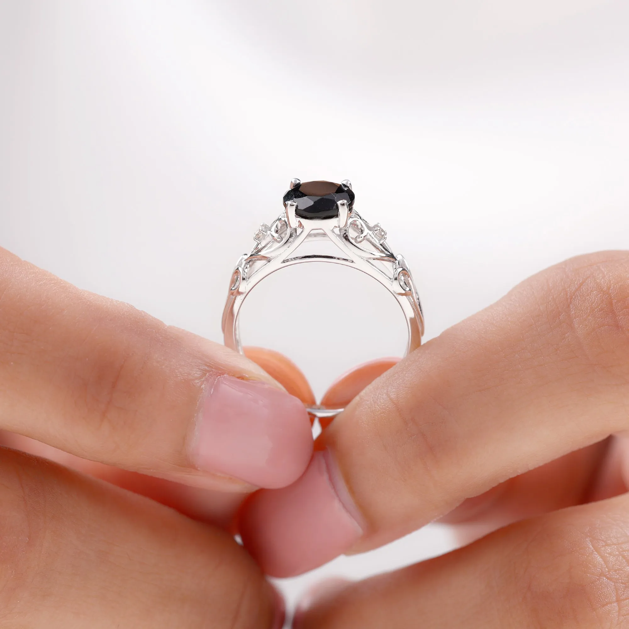 Filigree Engagement Ring with Black Onyx and Diamond