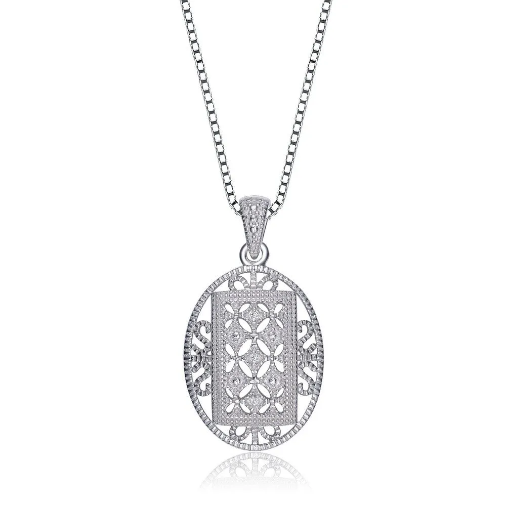 Filigree Oval .925 Sterling Silver Pendant Bridesmaid Jewelry