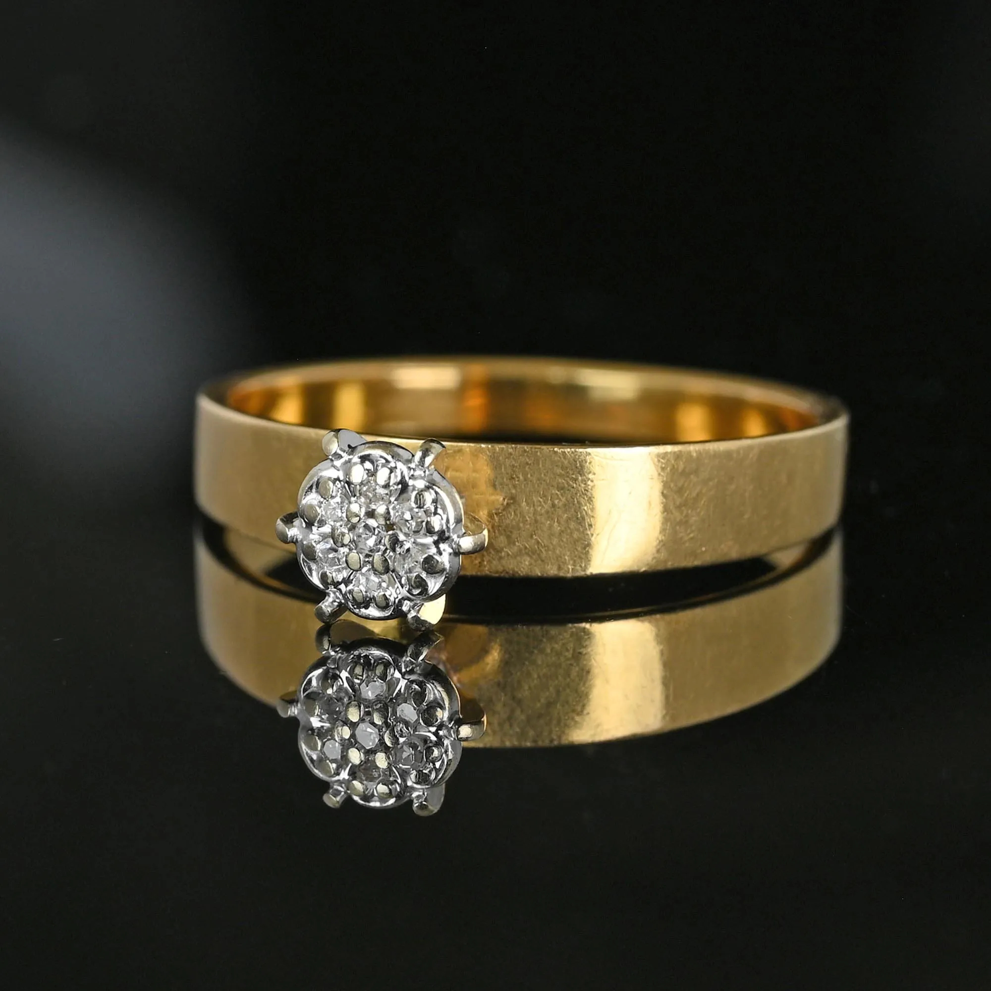 Fine 14K Gold Band Diamond Daisy Cluster Engagement Ring