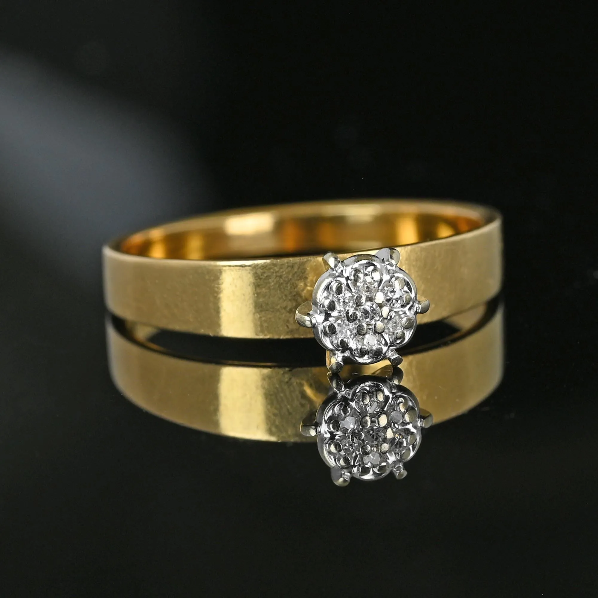 Fine 14K Gold Band Diamond Daisy Cluster Engagement Ring