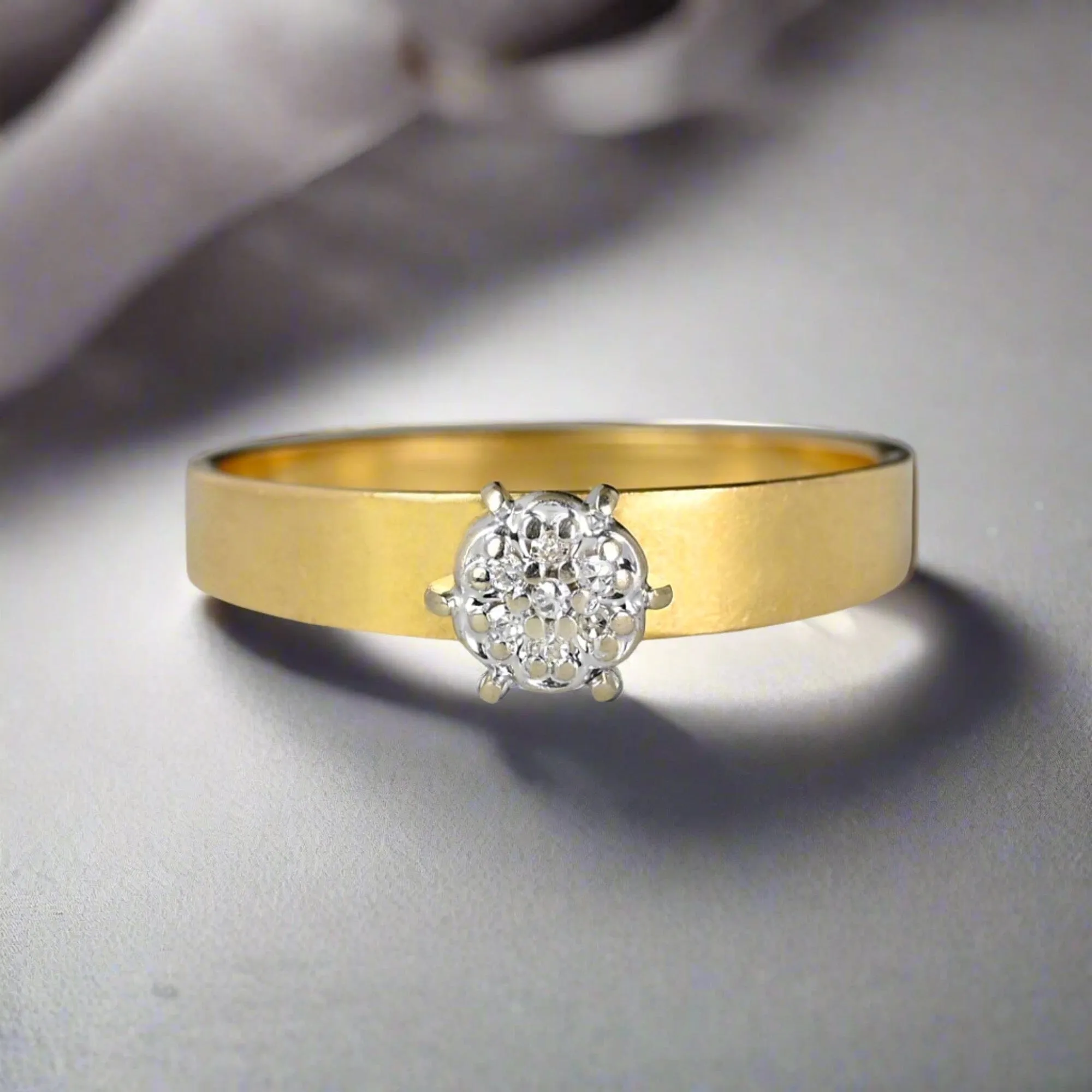 Fine 14K Gold Band Diamond Daisy Cluster Engagement Ring