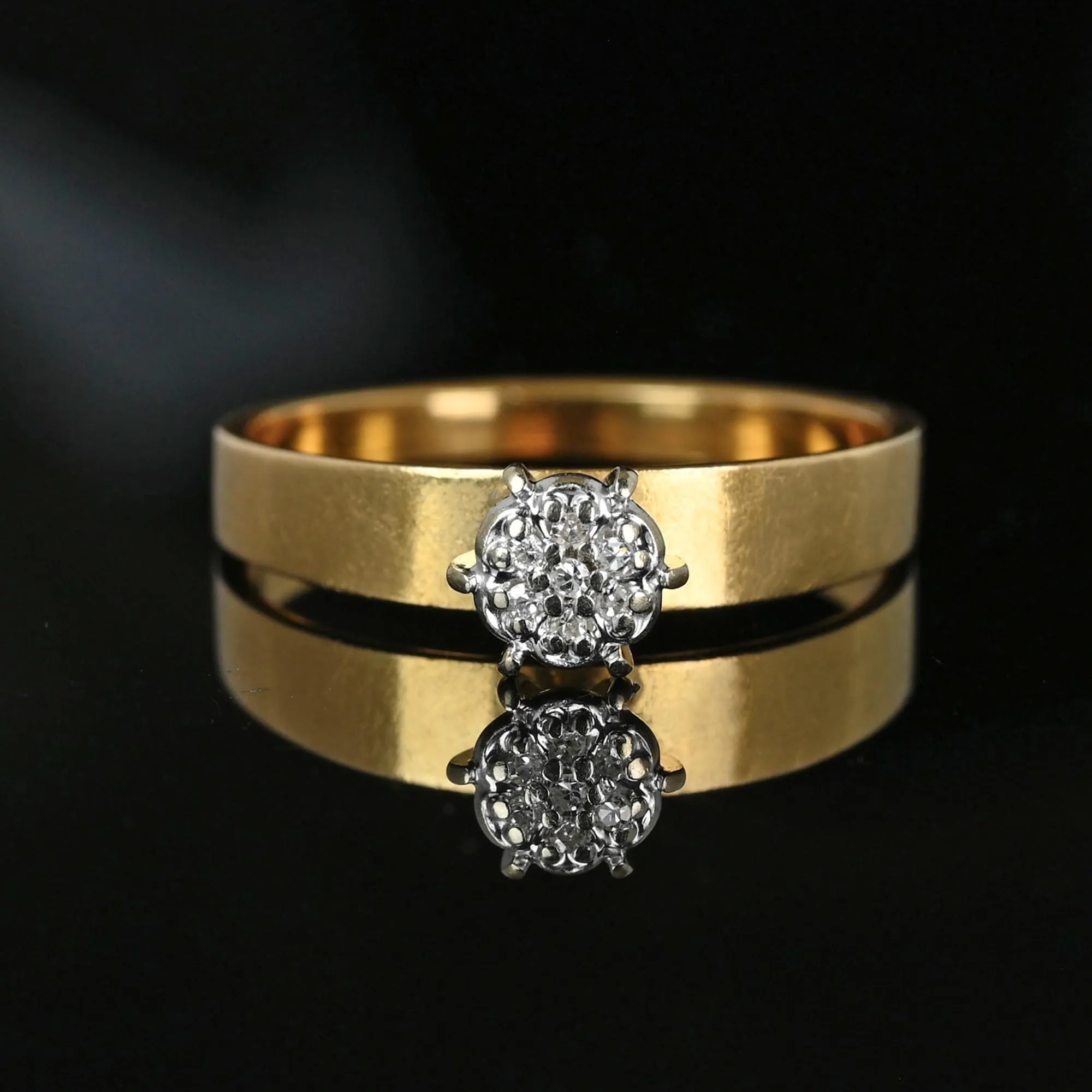 Fine 14K Gold Band Diamond Daisy Cluster Engagement Ring