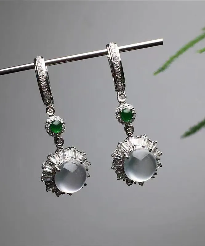 Fine Silk Sterling Silver Jade Glass Drop Earrings AC1080