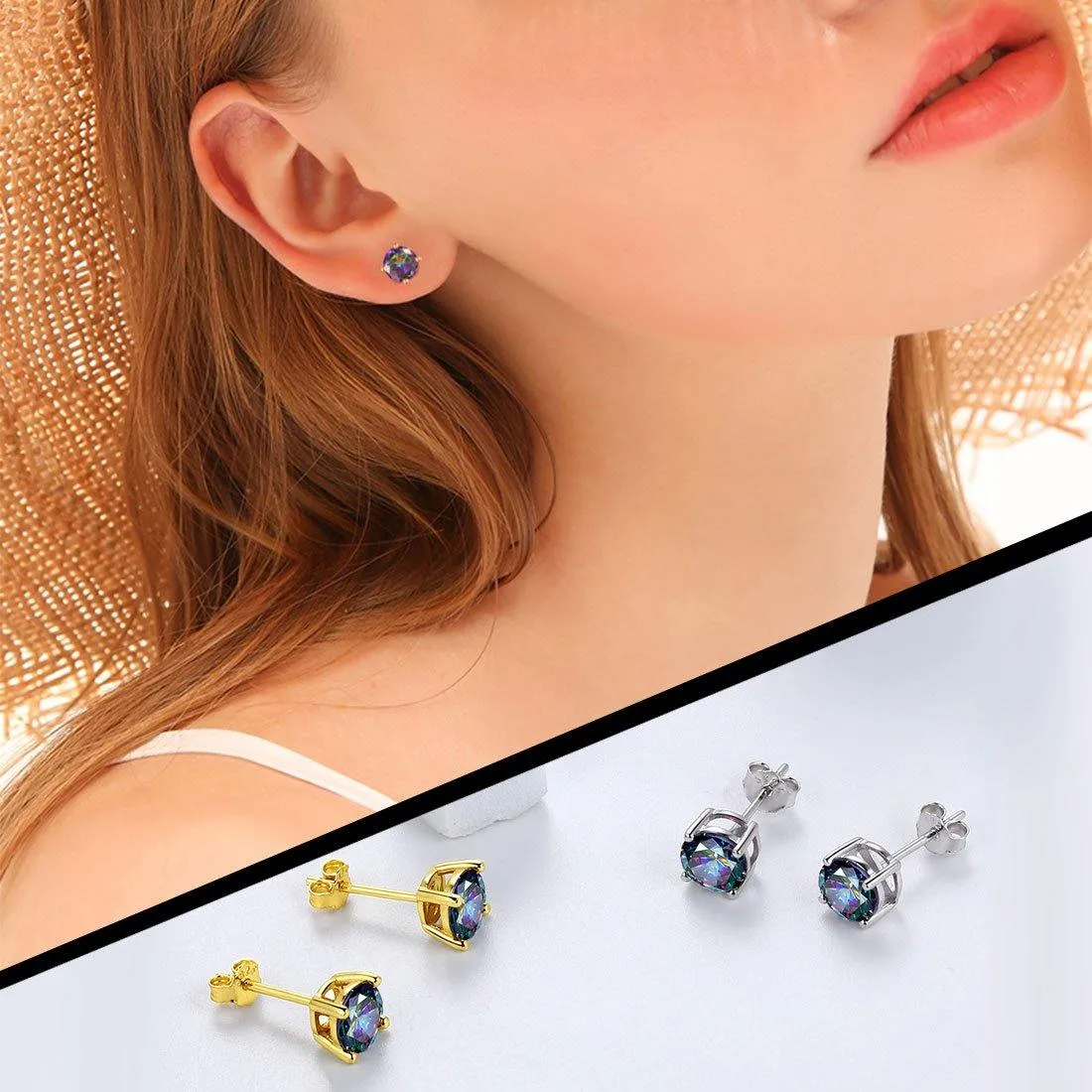 Fire Mystic Topaz Stud Earrings Women Jewelry Sterling Silver