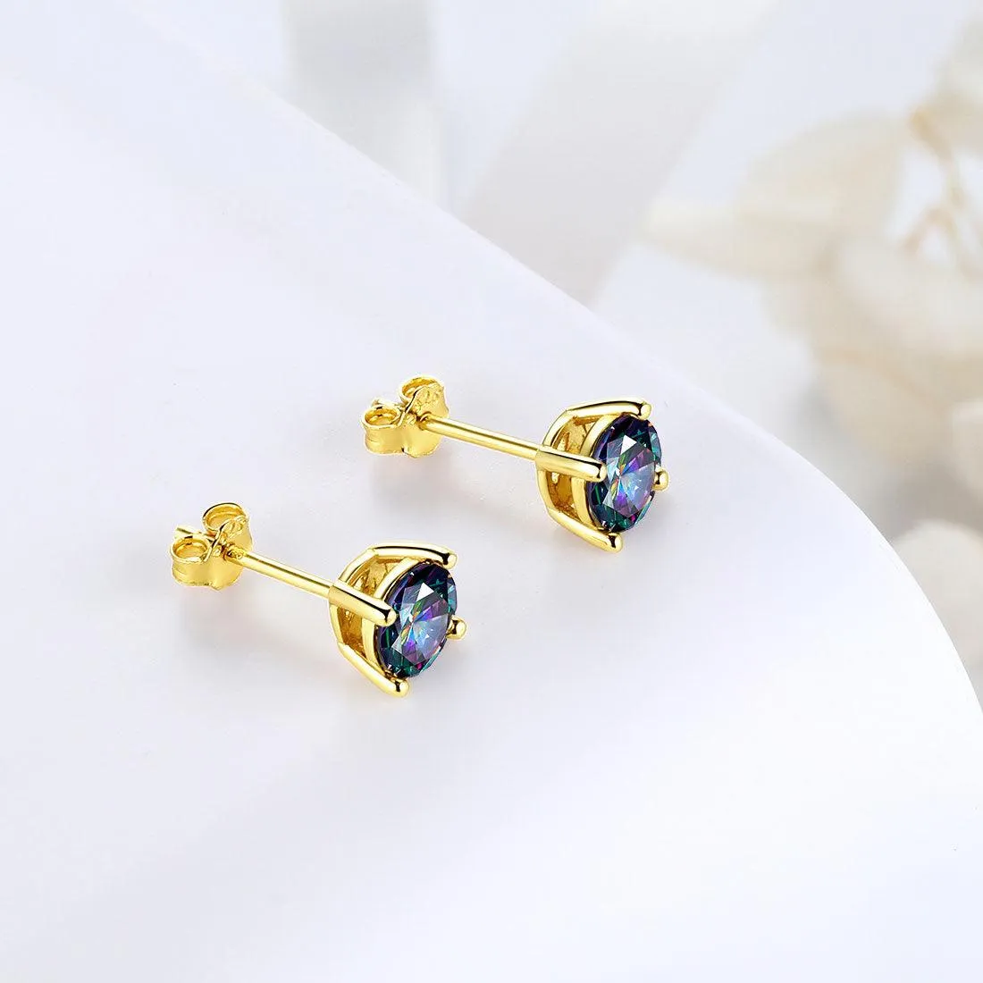 Fire Mystic Topaz Stud Earrings Women Jewelry Sterling Silver