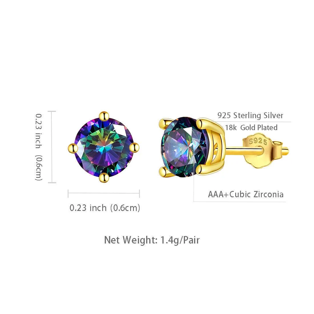 Fire Mystic Topaz Stud Earrings Women Jewelry Sterling Silver