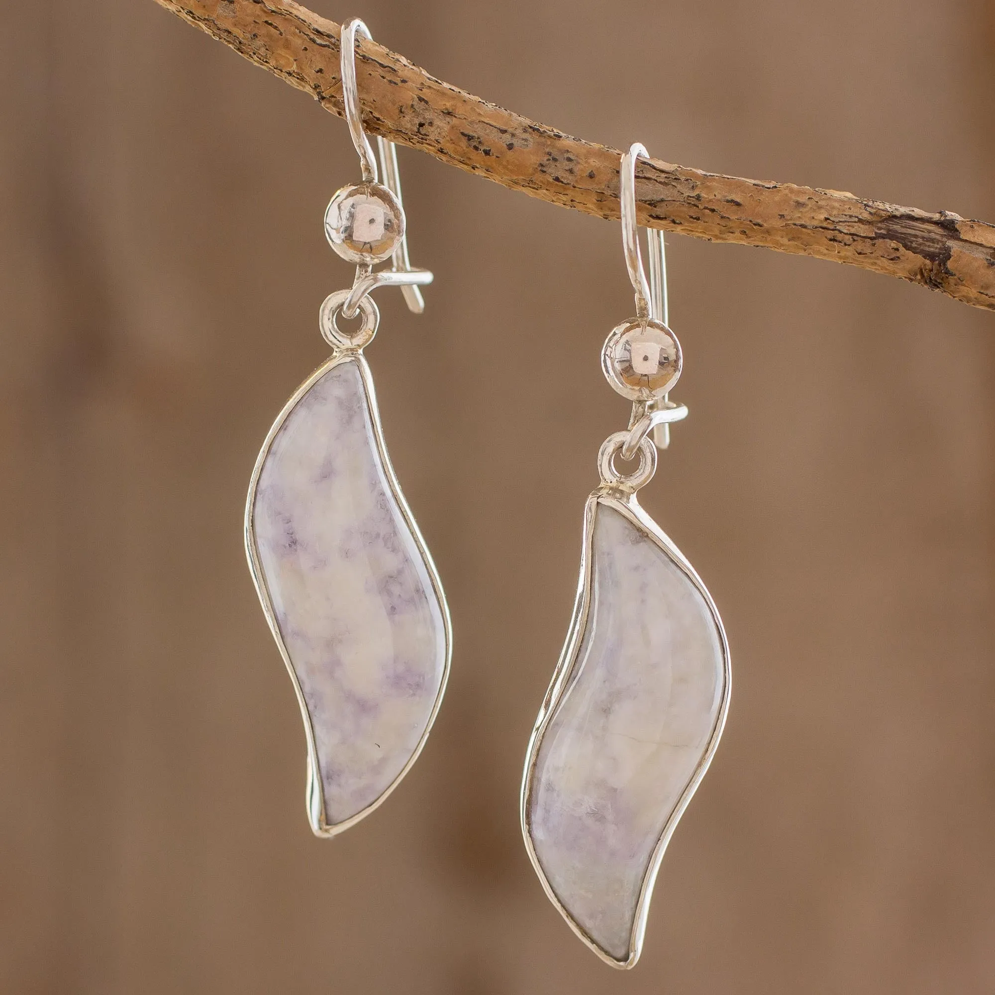 Floating in the Breeze Collectible Sterling Silver Dangle Jade Earrings