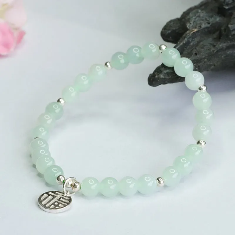 Fortune's Favor A-grade Jade Bracelet in Sterling Silver