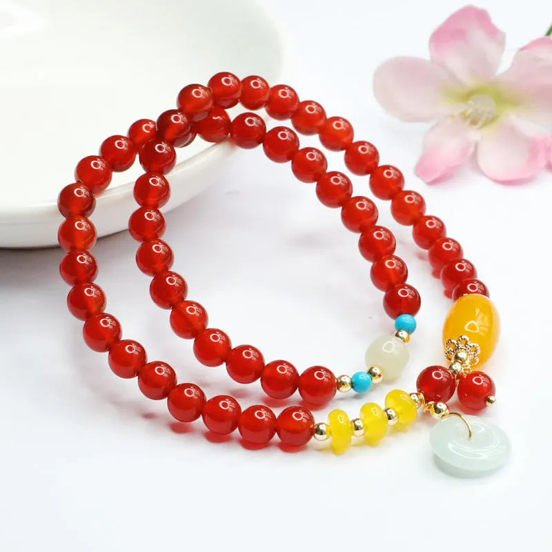 Fortune's Favor Red Agate, Yellow Chalcedony, and Jade Bracelet