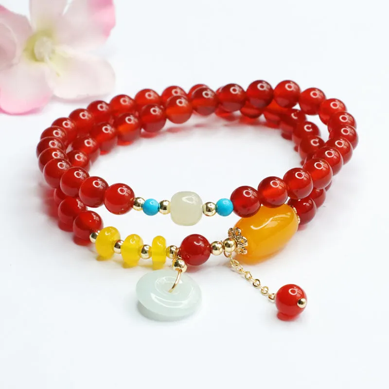 Fortune's Favor Red Agate, Yellow Chalcedony, and Jade Bracelet