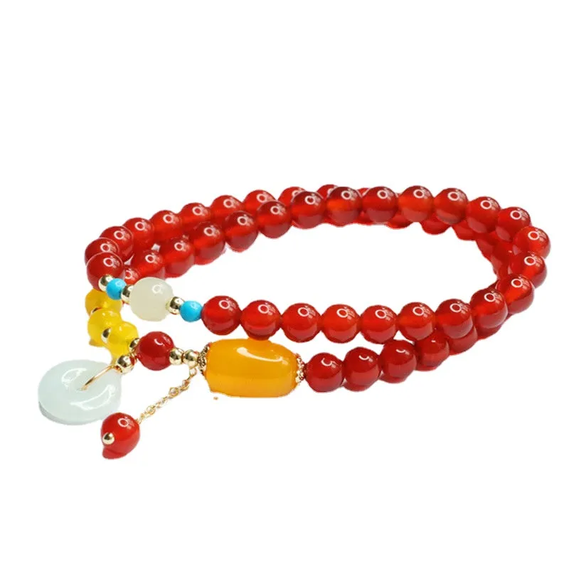 Fortune's Favor Red Agate, Yellow Chalcedony, and Jade Bracelet