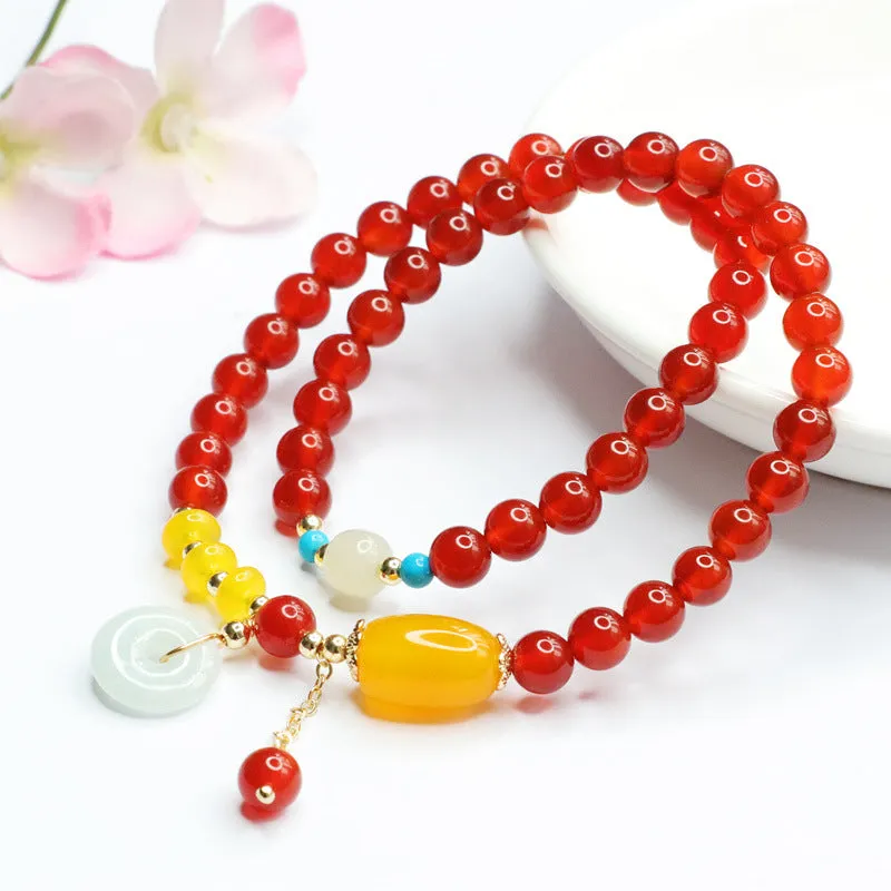 Fortune's Favor Red Agate, Yellow Chalcedony, and Jade Bracelet