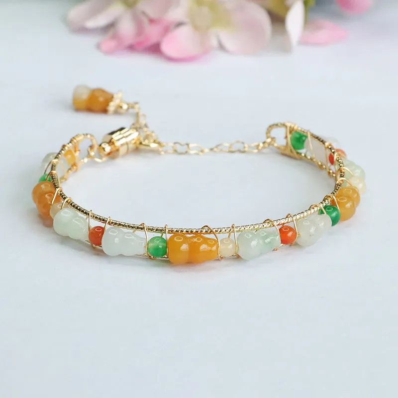 Fortune's Favor Sterling Silver and Natural Jade Gourd Bracelet