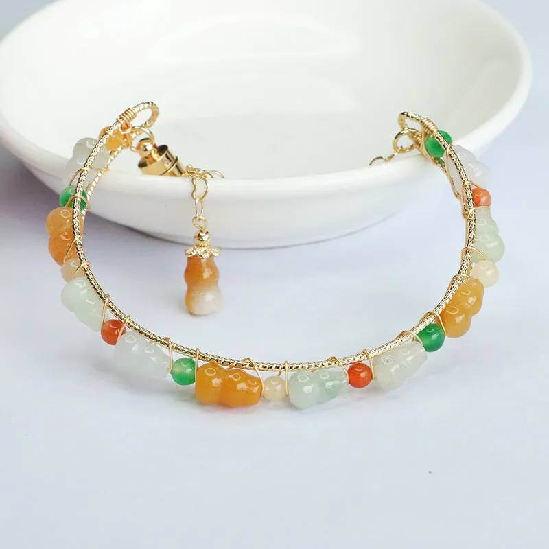 Fortune's Favor Sterling Silver and Natural Jade Gourd Bracelet