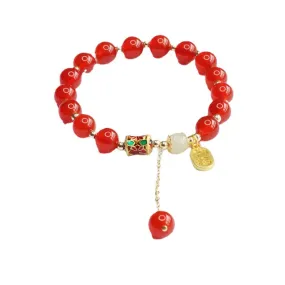 Fortune's Favor Sterling Silver Red Agate and Hetian Jade Tassel Bracelet