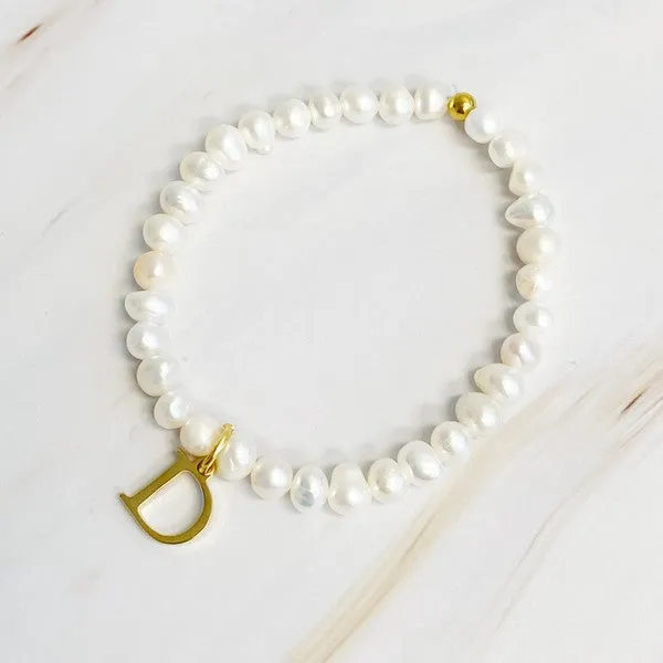 Freshwater Pearl Initial Charm Bracelet