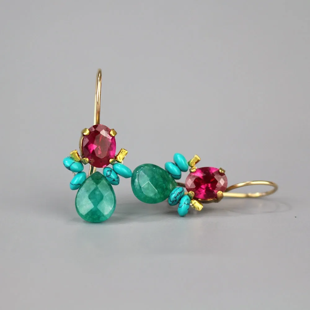 Fuchsia Corundum Zircon Bee Earrings