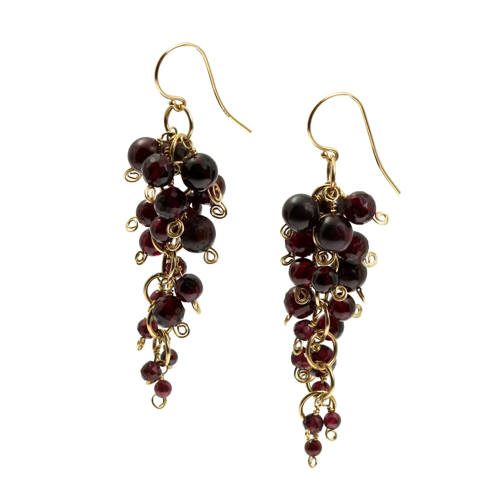 Garnet 14K Gold Chain Maille Earrings