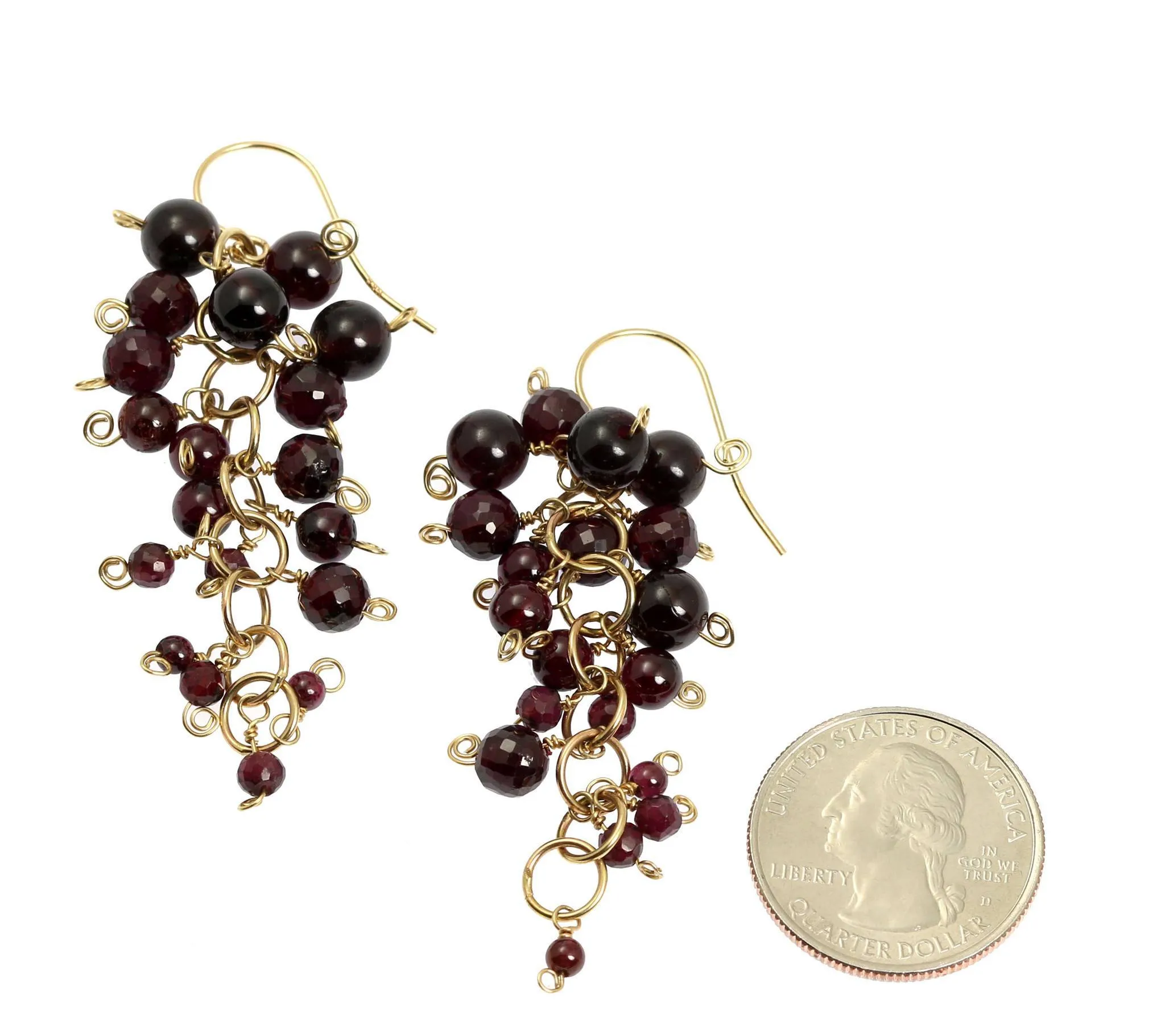 Garnet 14K Gold Chain Maille Earrings