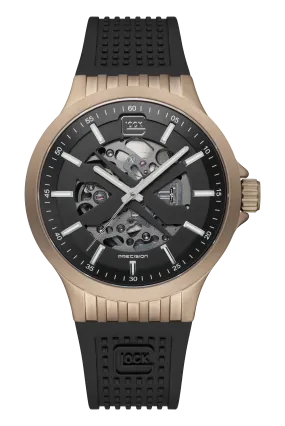 Gent's Khaki Steel Glock Watch with Black Skeleton Dial