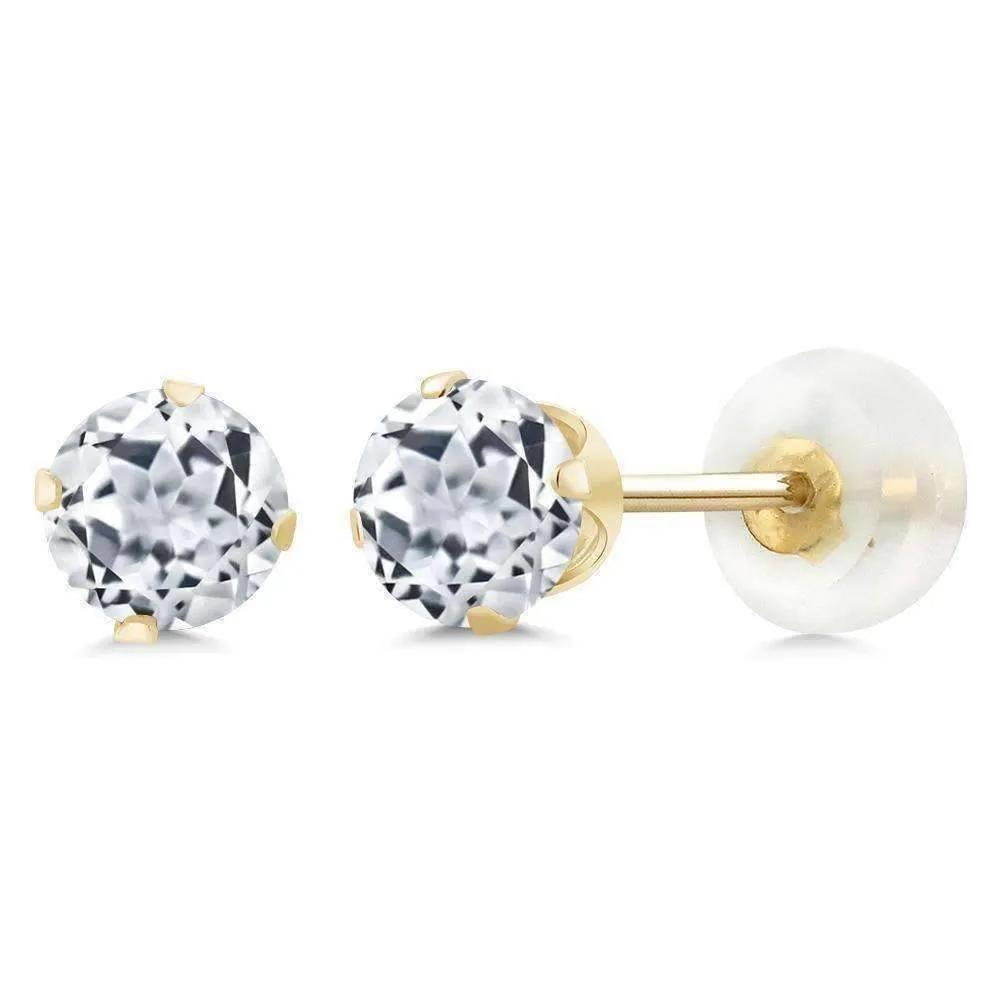 Genuine 1.20CTW White Topaz 10K Yellow Gold IOBI Precious Gems Stud Earrings