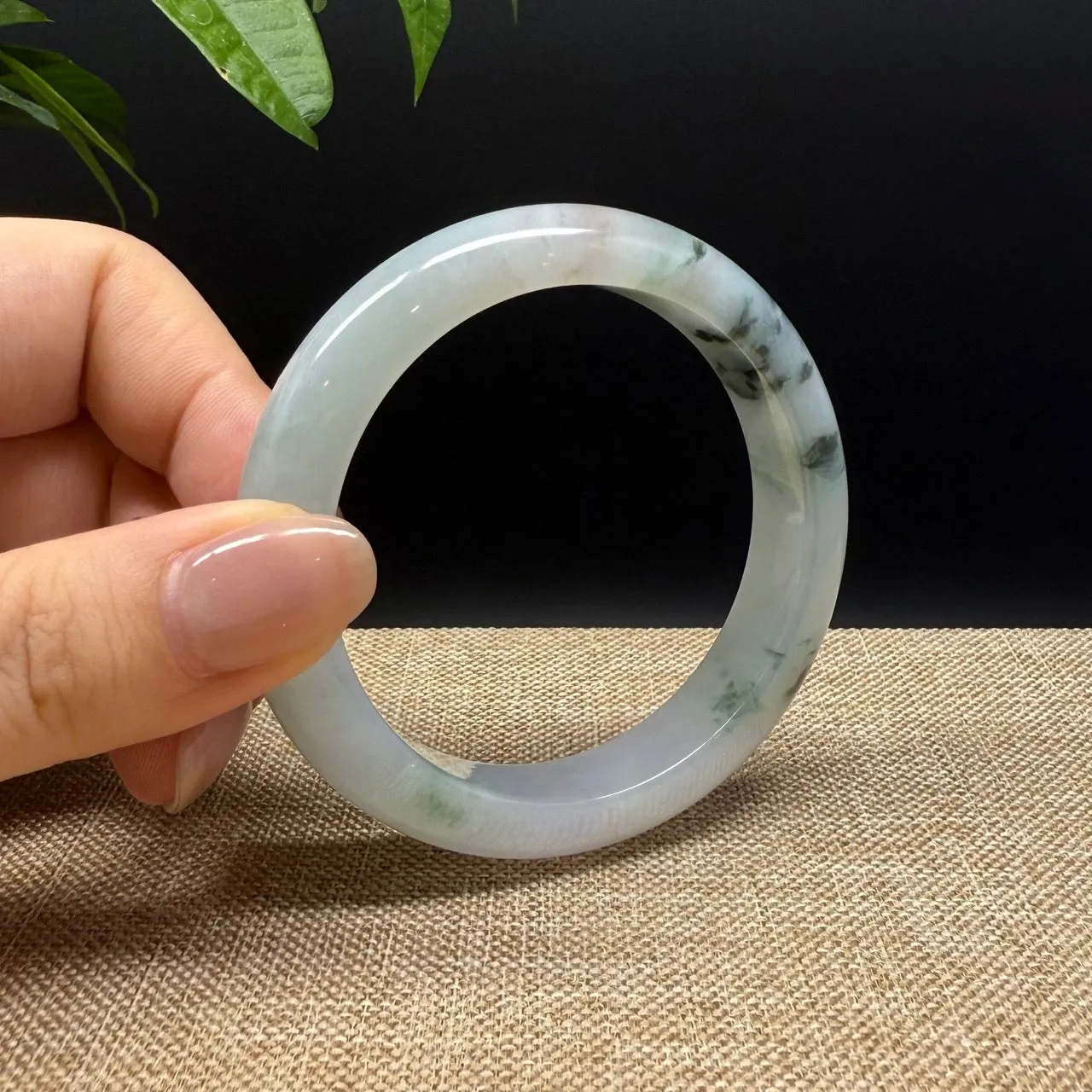 Genuine Burmese Lavender Green Jade Jadeite Bangle Bracelet ( 53mm )