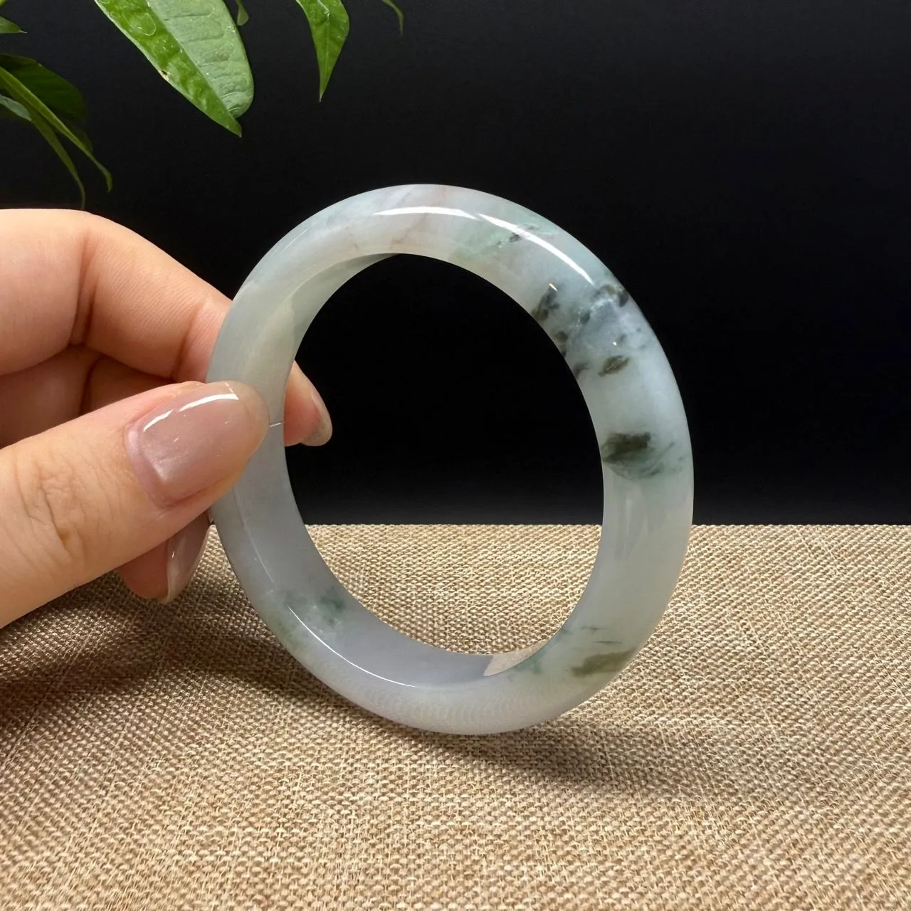 Genuine Burmese Lavender Green Jade Jadeite Bangle Bracelet ( 53mm )