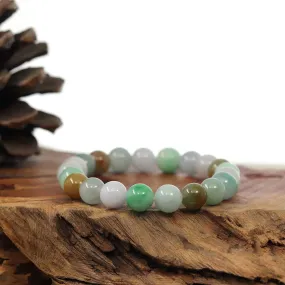 Genuine High Jadeite Jade Round Multiple Colors Beads Bracelet ( 9.5 mm)