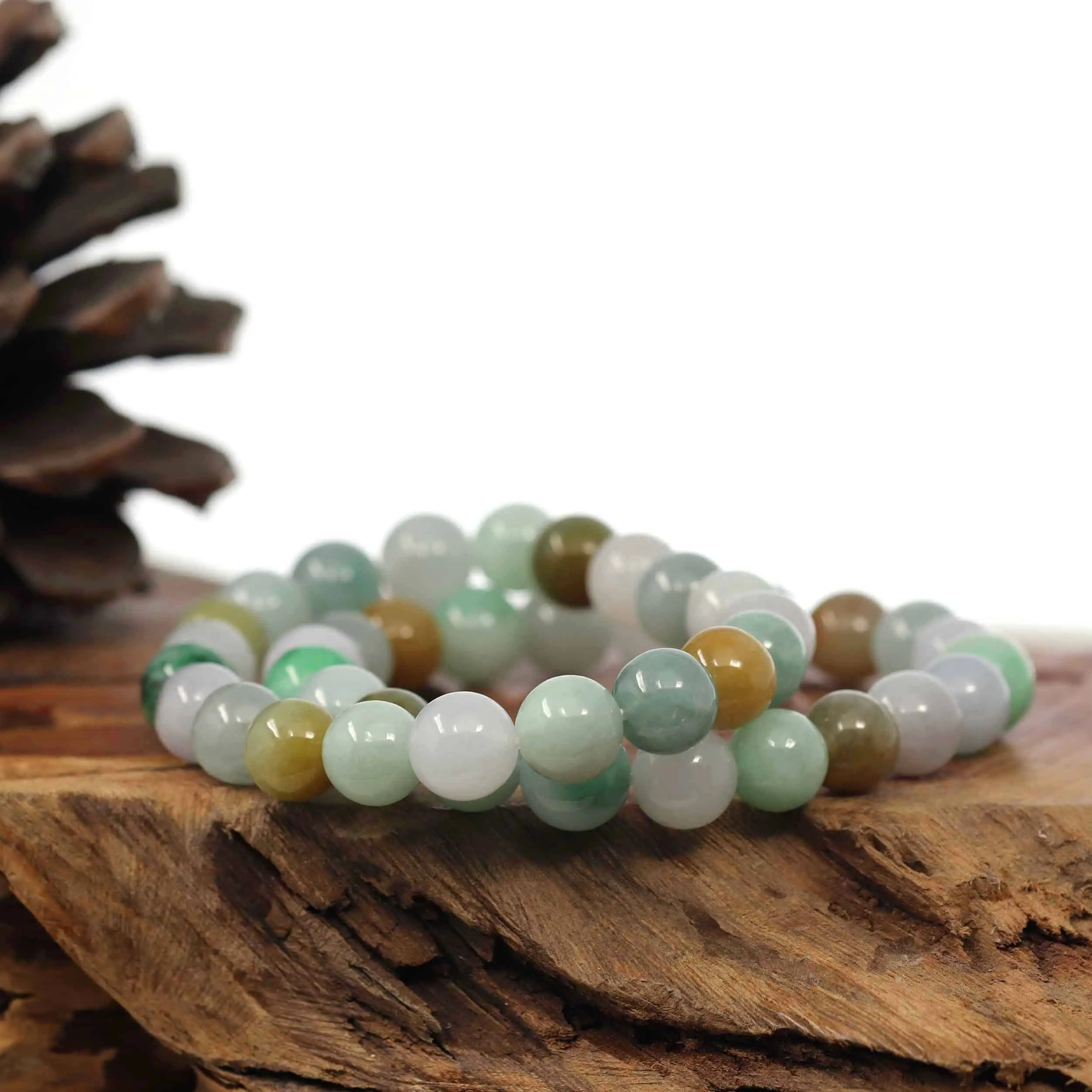 Genuine High Jadeite Jade Round Multiple Colors Beads Bracelet ( 9.5 mm)