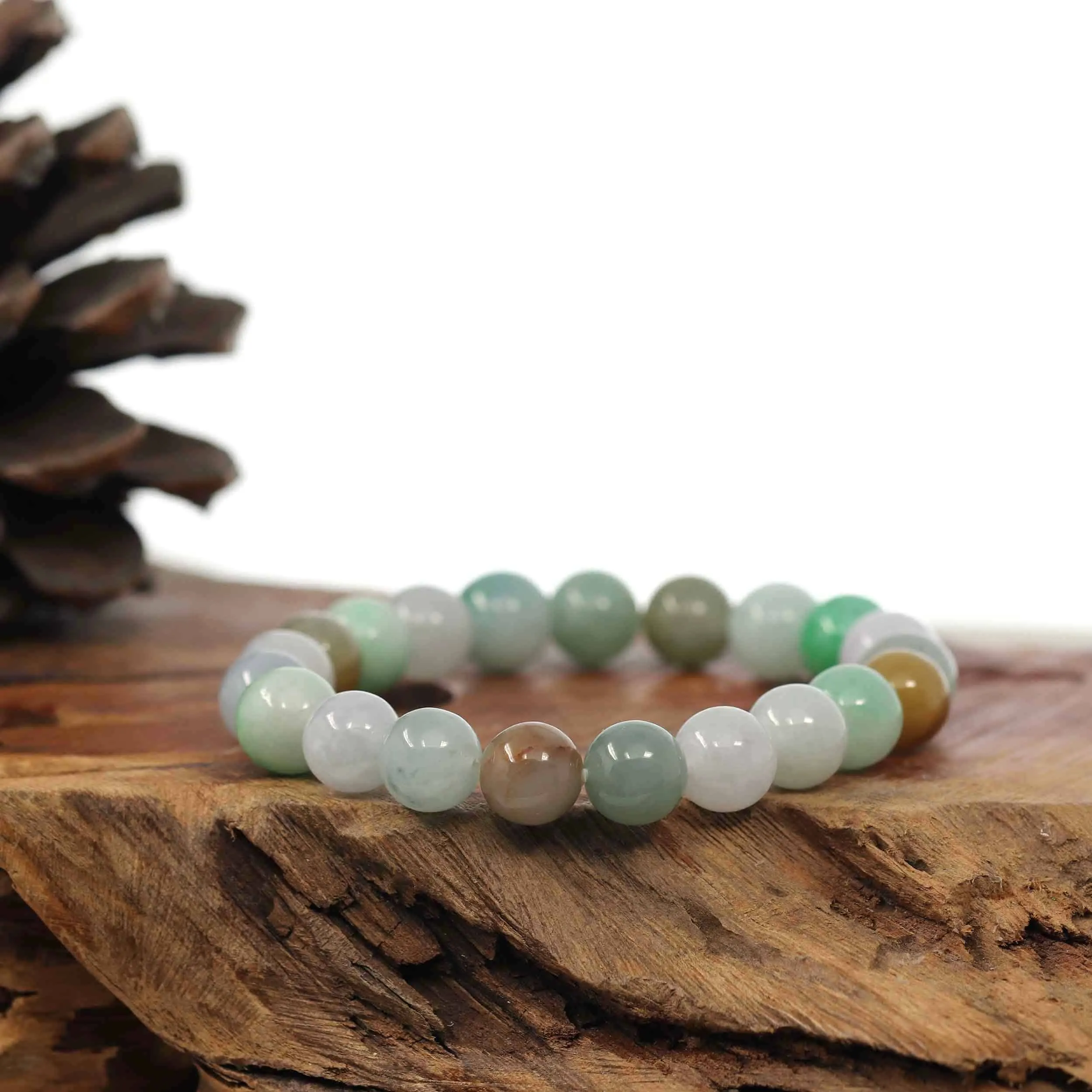 Genuine High Jadeite Jade Round Multiple Colors Beads Bracelet ( 9.5 mm)