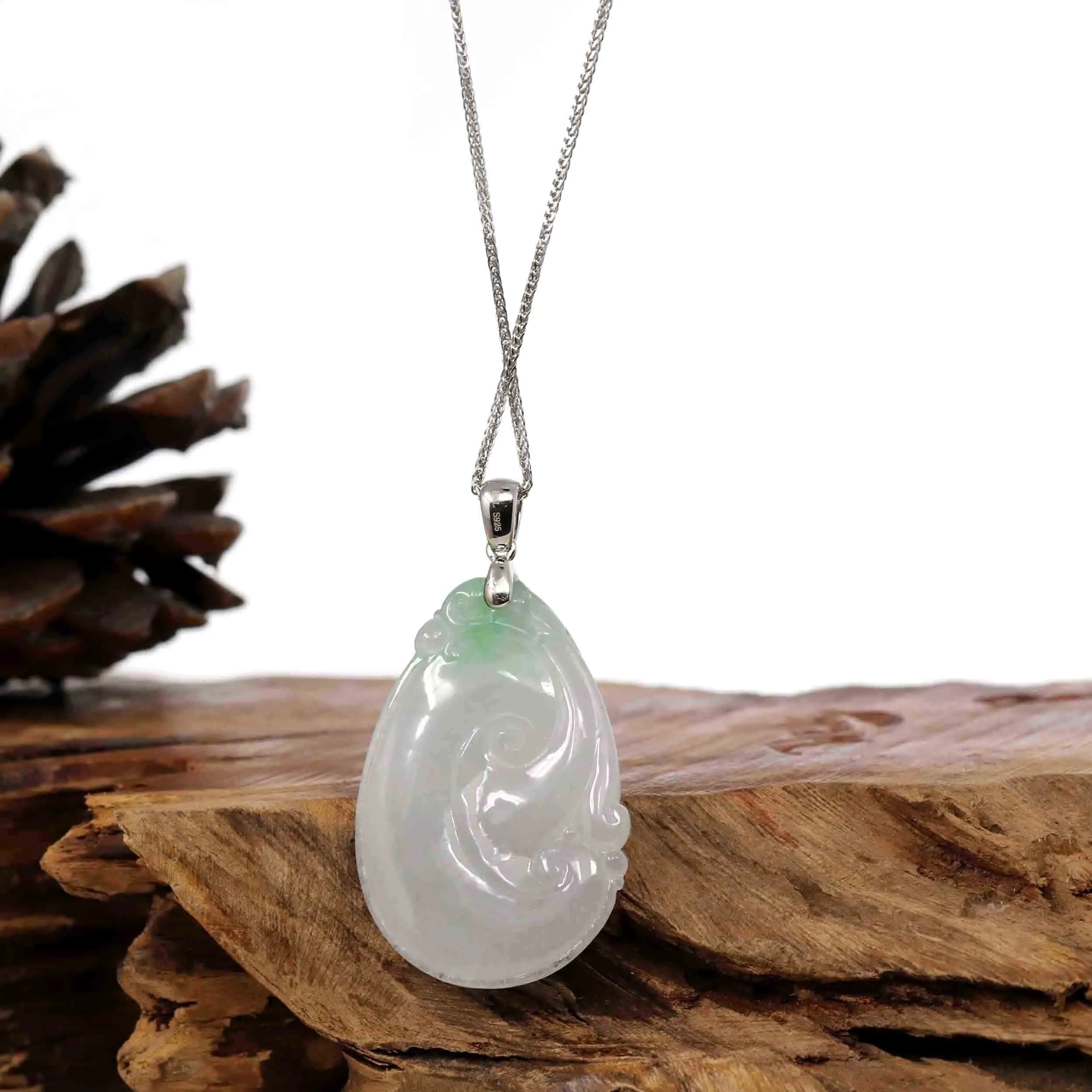 Genuine Lavender Jadeite Jade Ru Yi Pendant Necklace With Sterling Silver Bail