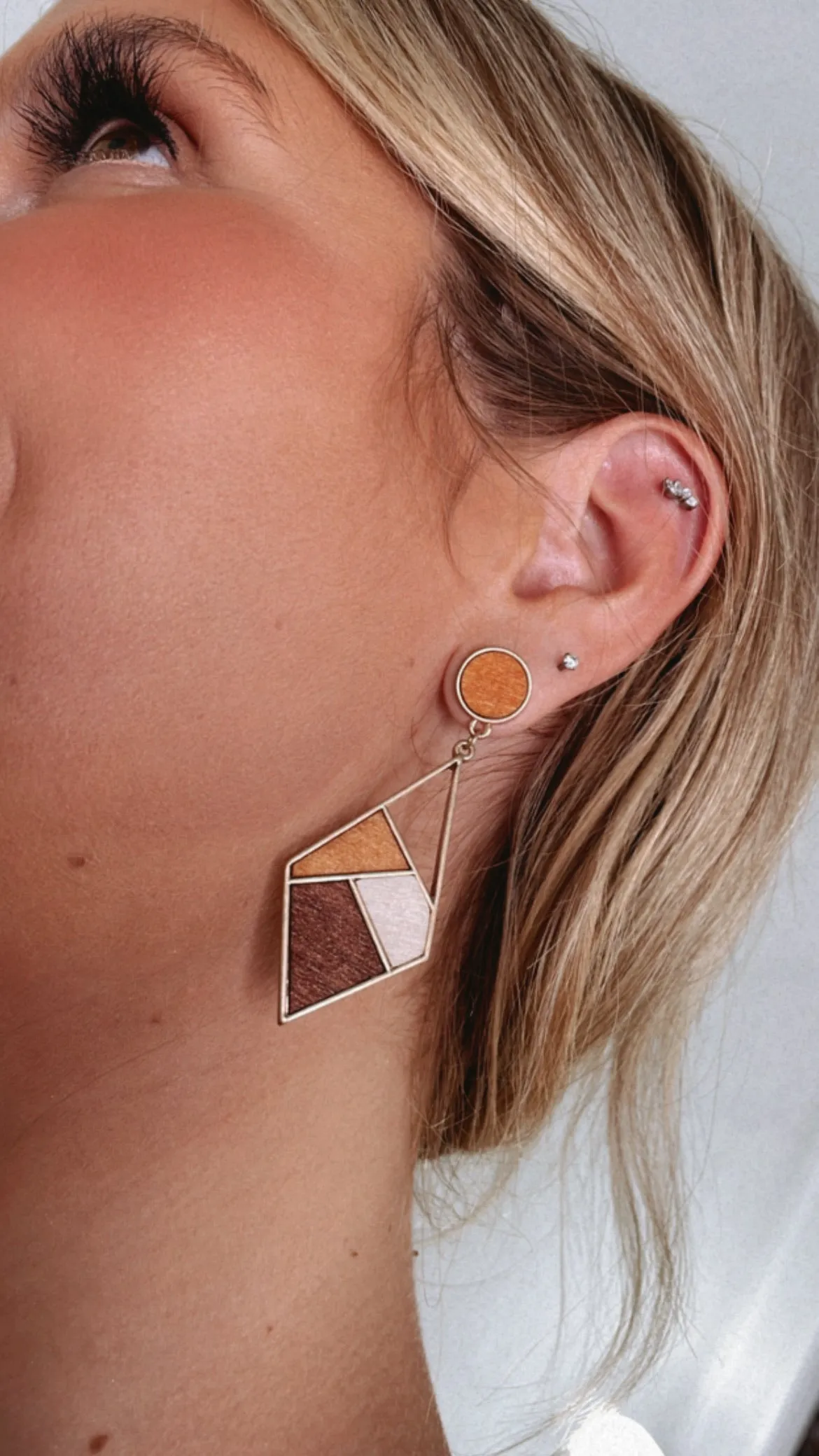 Geo Wood Dangle Earring, Multi