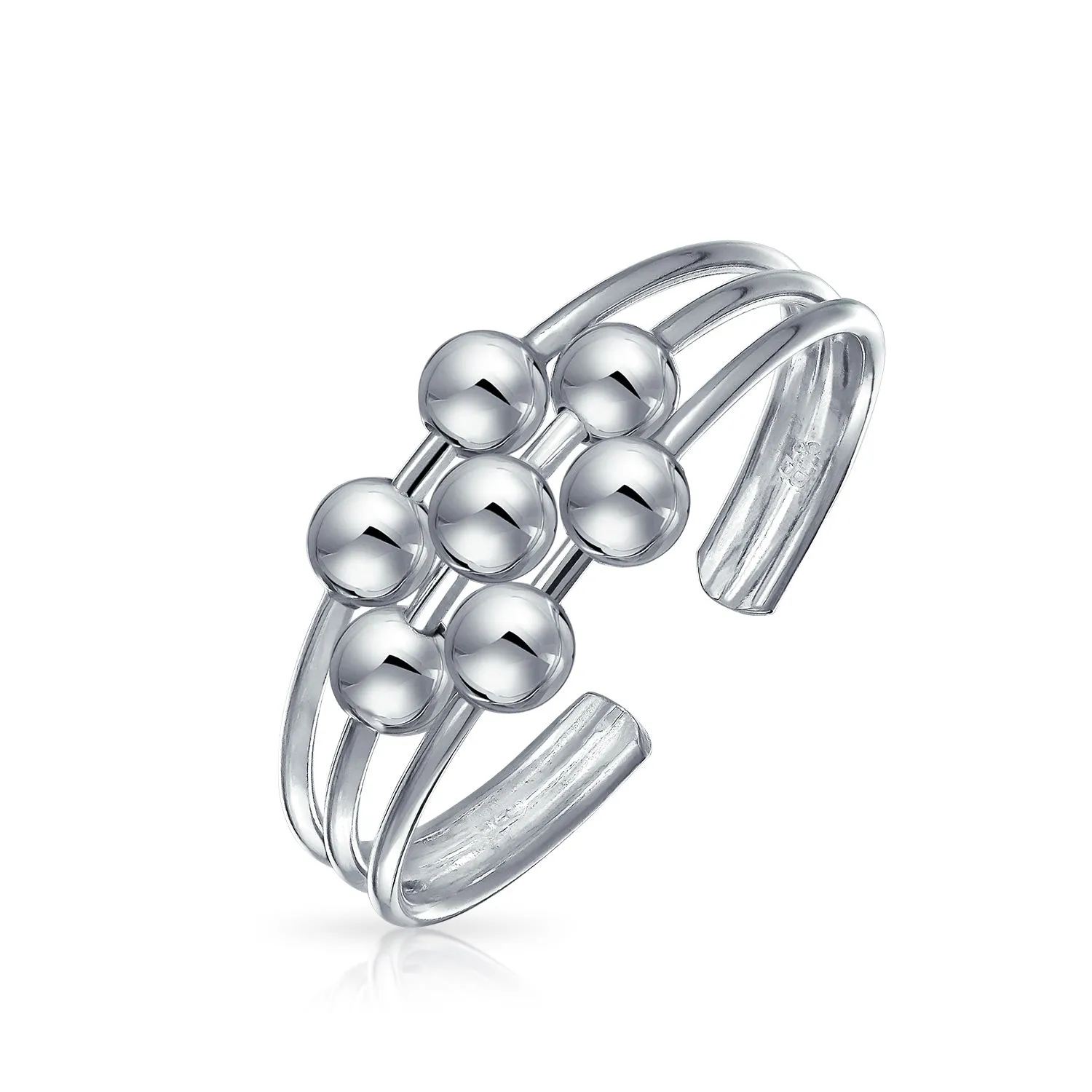 Geometric Boho Silver Bead Ball Midi Toe Ring Split Band Design